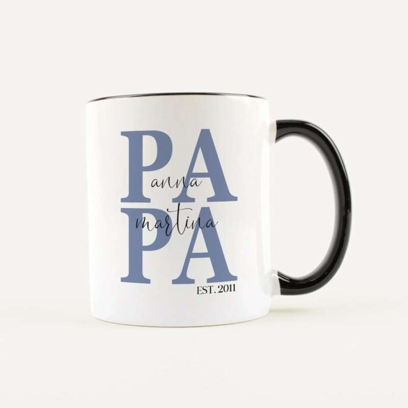 Bild von   tasse papa seit weiss schwarjpg | Individuelle 🎁 persönliche 🎁 personalisierte Geschenke bedruckt ▪ bestickt ▪ graviert