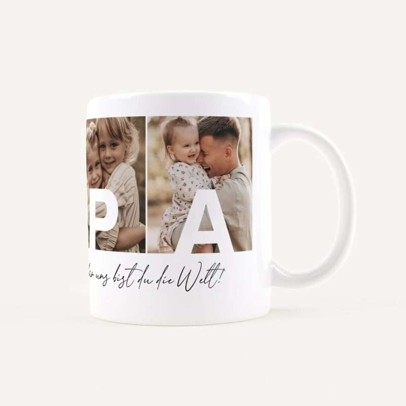 Bild von   fototasse papa text weissjpg | Individuelle 🎁 persönliche 🎁 personalisierte Geschenke bedruckt ▪ bestickt ▪ graviert