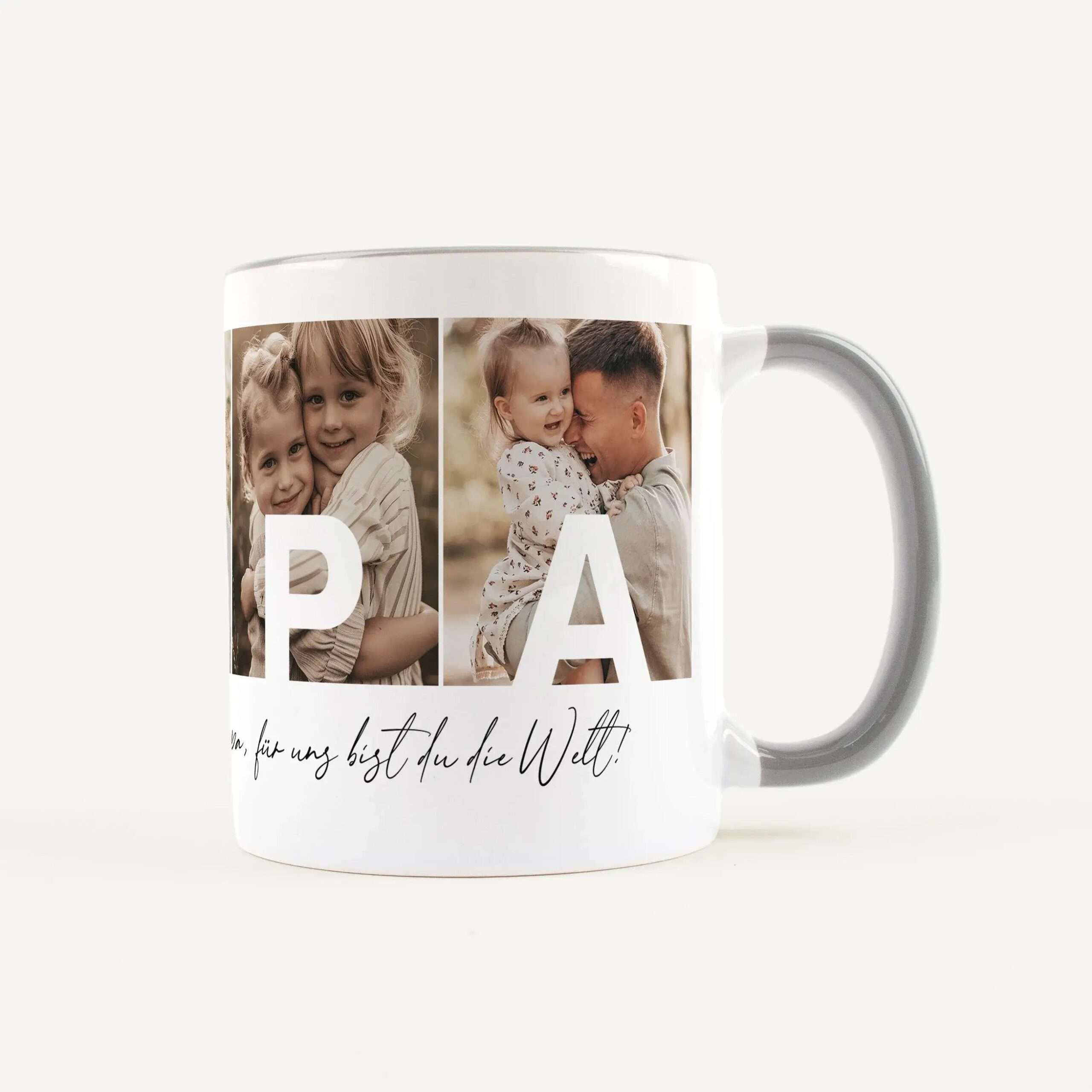 Fototasse Papa + Text Weiß / Grau