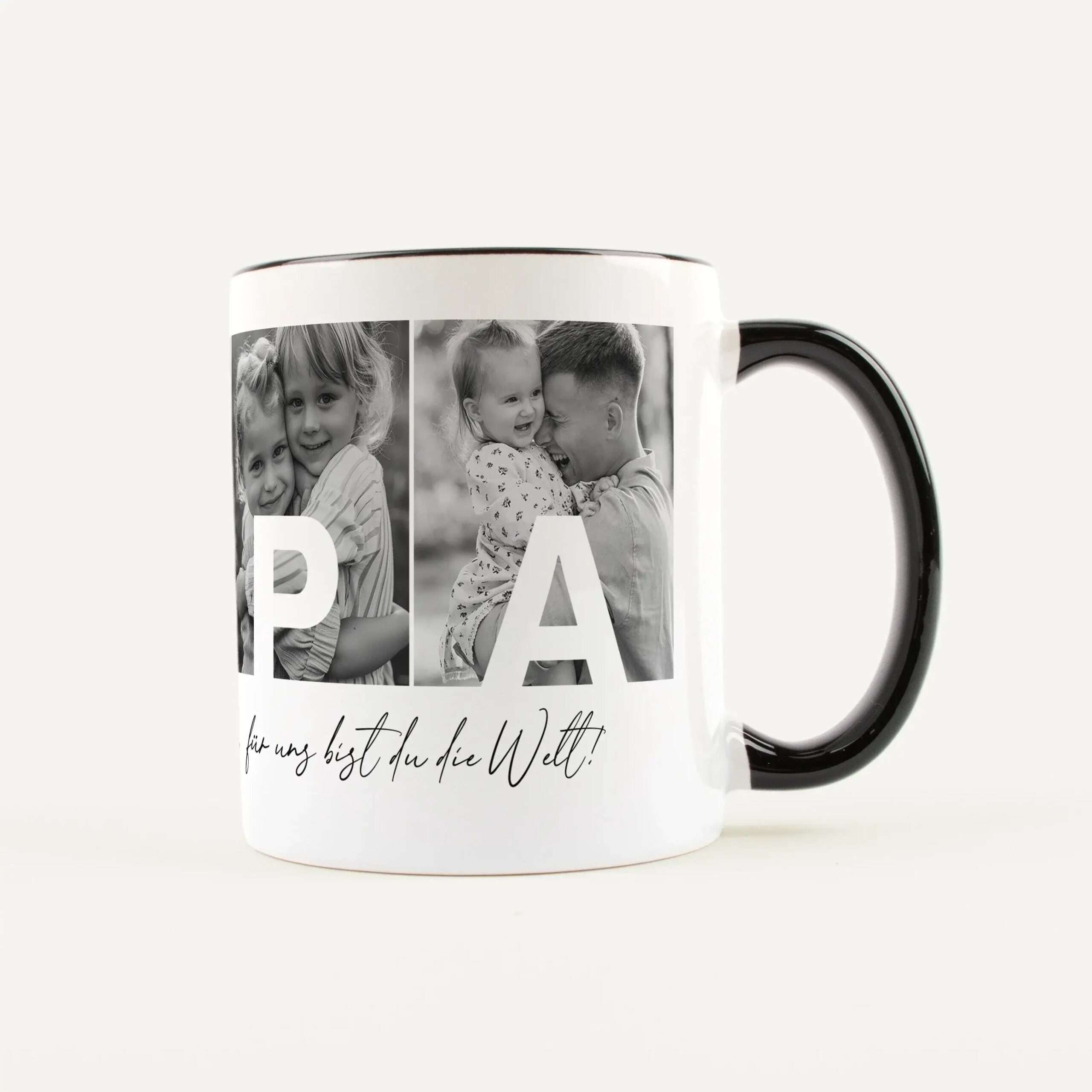 Fototasse Papa + Text Weiß / Schwarz