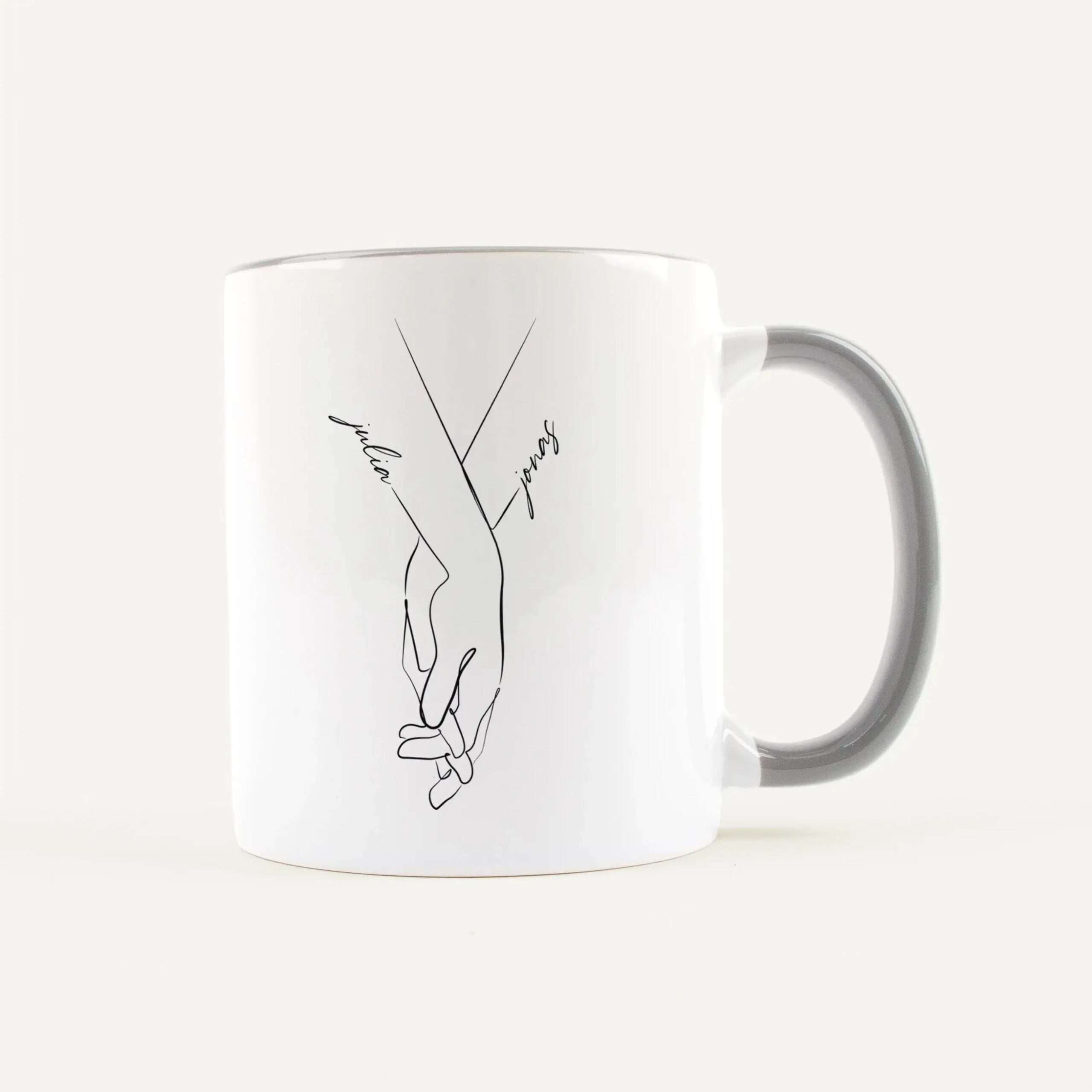 Tasse Hand in Hand Weiß / Grau