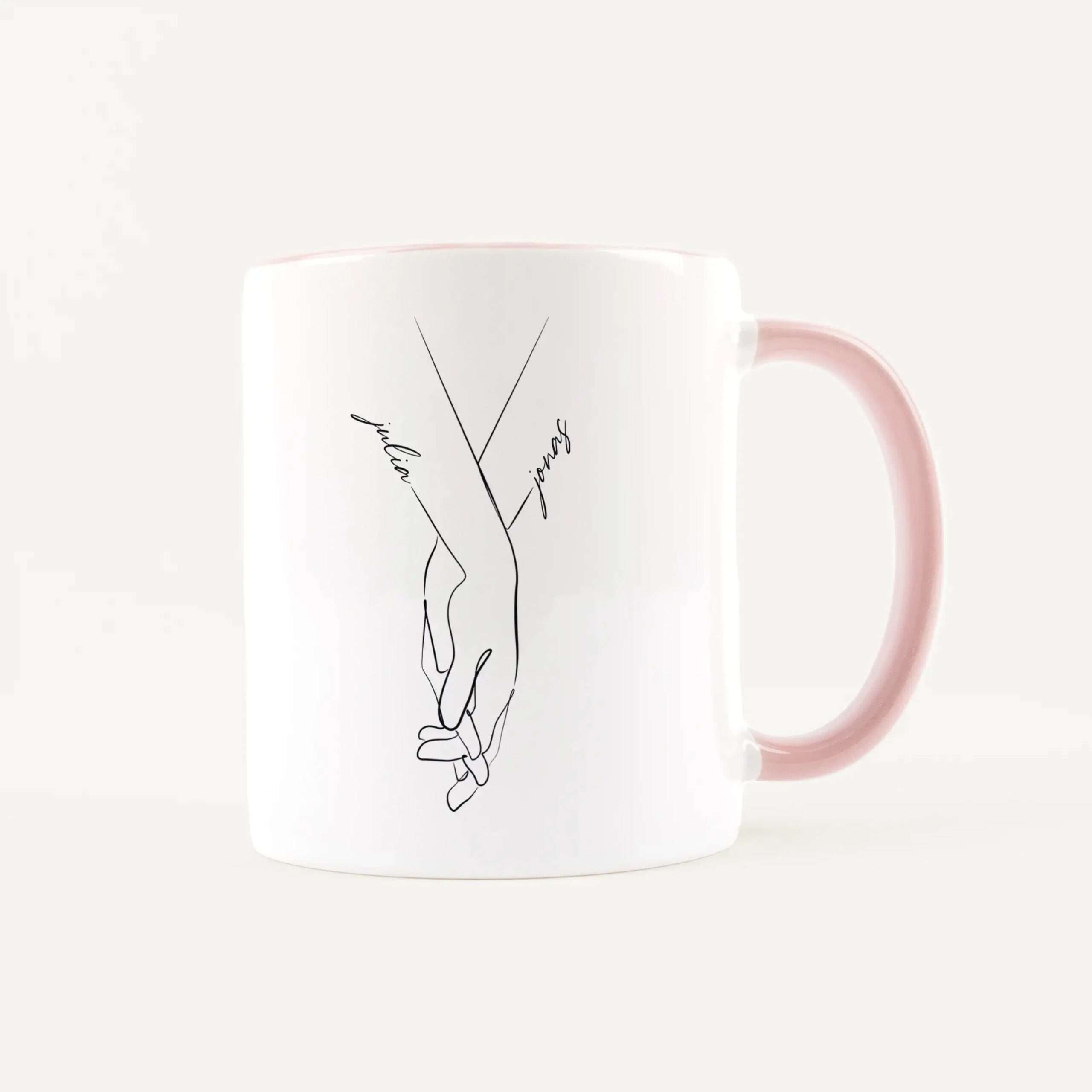 Tasse Hand in Hand Weiß / Rosa