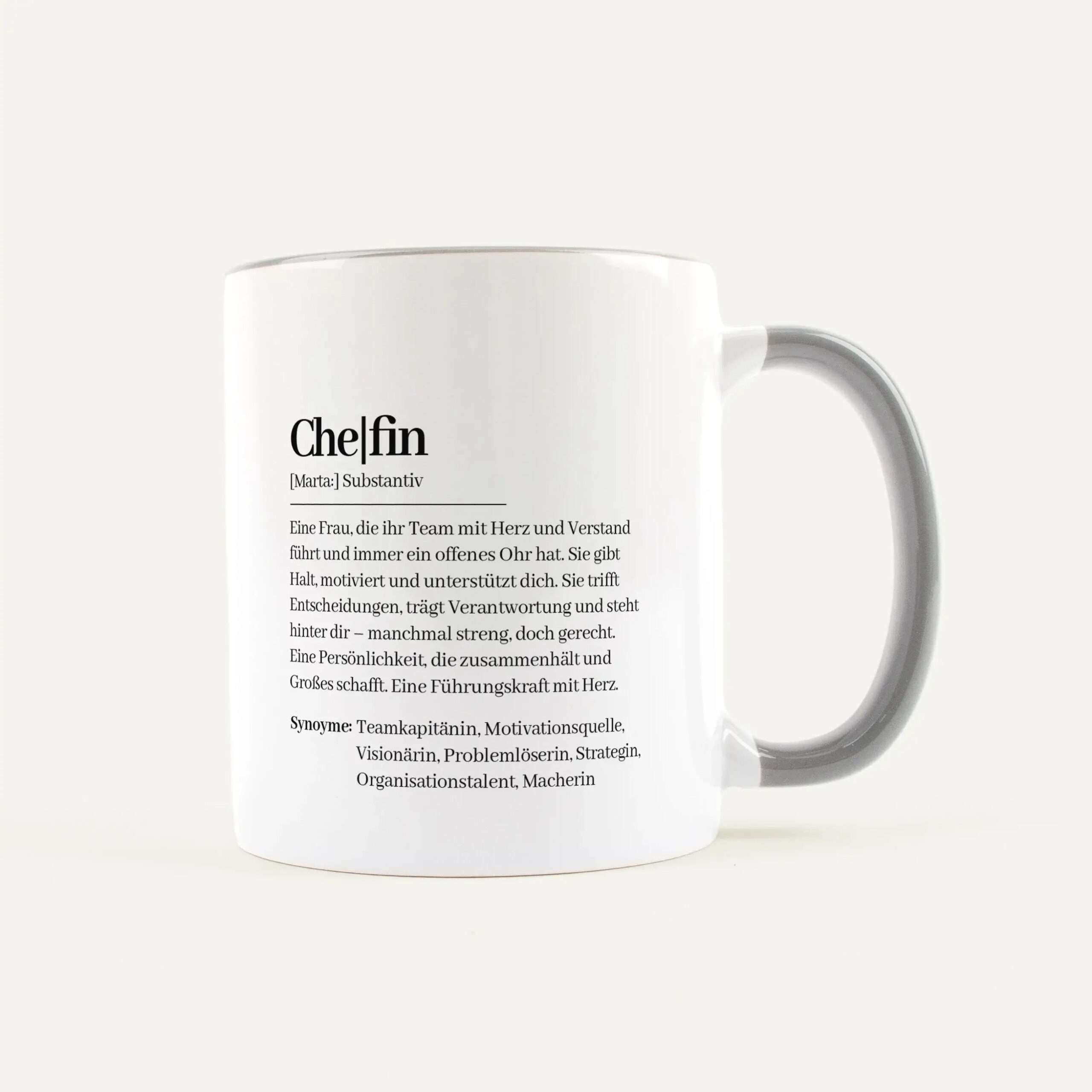 Tasse Definition Chefin Weiß / Grau