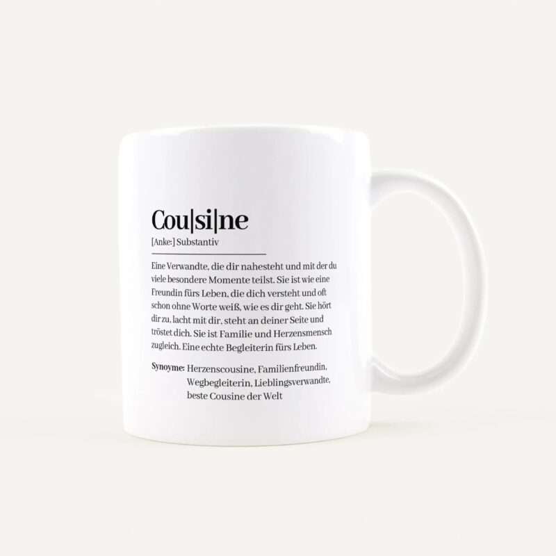 Bild von   tasse definition cousine weissjpg | Individuelle 🎁 persönliche 🎁 personalisierte Geschenke bedruckt ▪ bestickt ▪ graviert