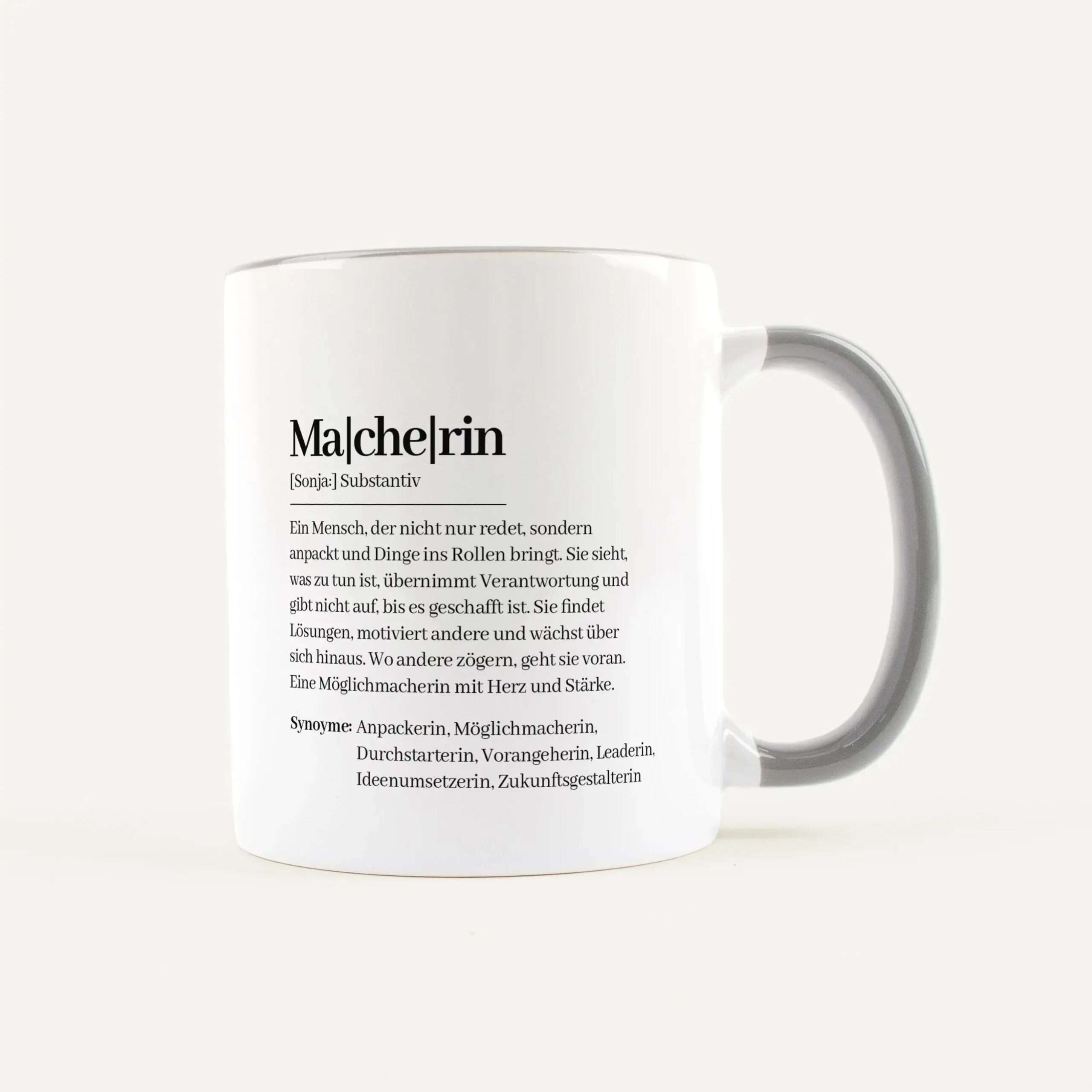 Tasse Definition Macherin Weiß / Grau