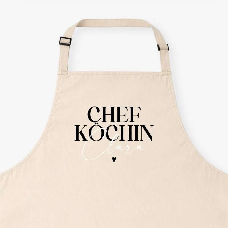 Bild von   kochschuerze chefkoechin beigejpg | Individuelle 🎁 persönliche 🎁 personalisierte Geschenke bedruckt ▪ bestickt ▪ graviert