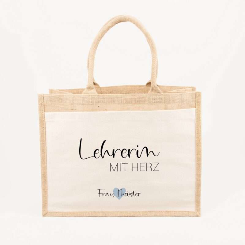 Bild von   jutetasche lehrerin mit herz gjpg | Individuelle 🎁 persönliche 🎁 personalisierte Geschenke bedruckt ▪ bestickt ▪ graviert