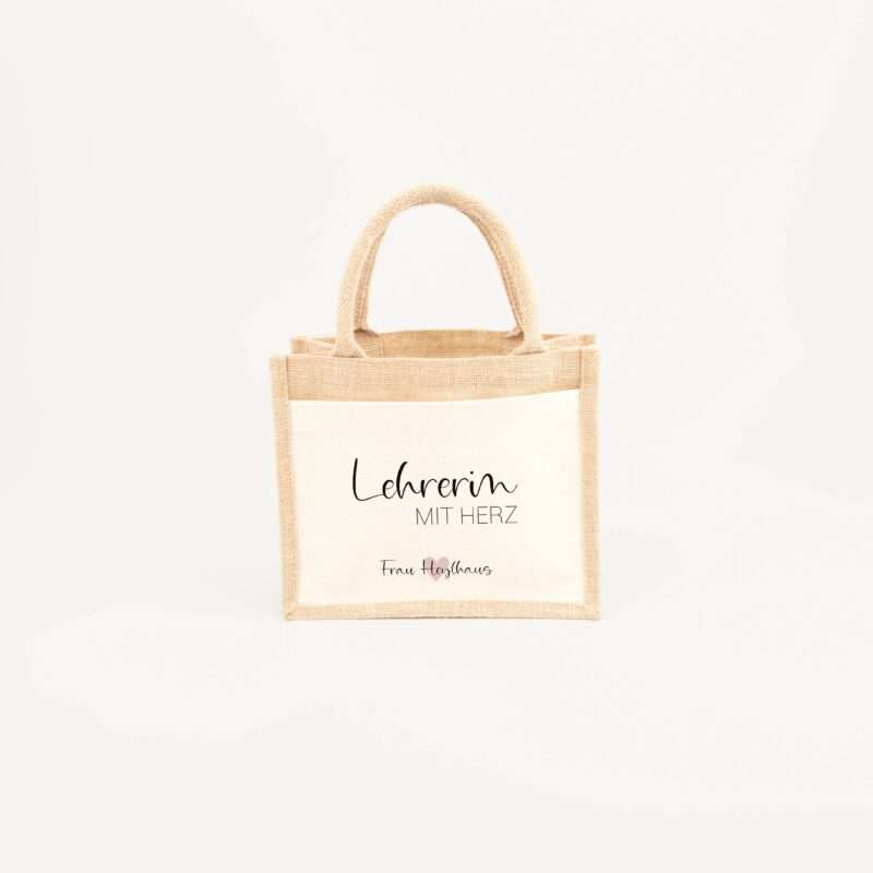 Bild von   jutetasche lehrerin mit herz gjpg | Individuelle 🎁 persönliche 🎁 personalisierte Geschenke bedruckt ▪ bestickt ▪ graviert