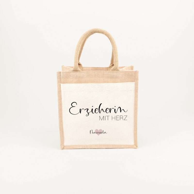 Bild von   jutetasche erzieherin mit herzjpg | Individuelle 🎁 persönliche 🎁 personalisierte Geschenke bedruckt ▪ bestickt ▪ graviert