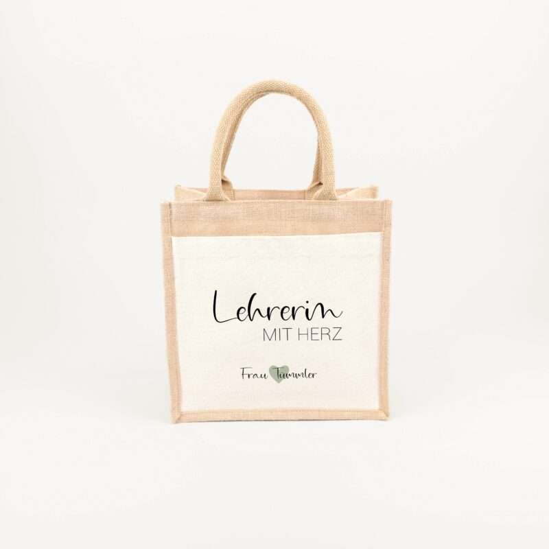 Bild von   jutetasche lehrerin mit herz gjpg | Individuelle 🎁 persönliche 🎁 personalisierte Geschenke bedruckt ▪ bestickt ▪ graviert