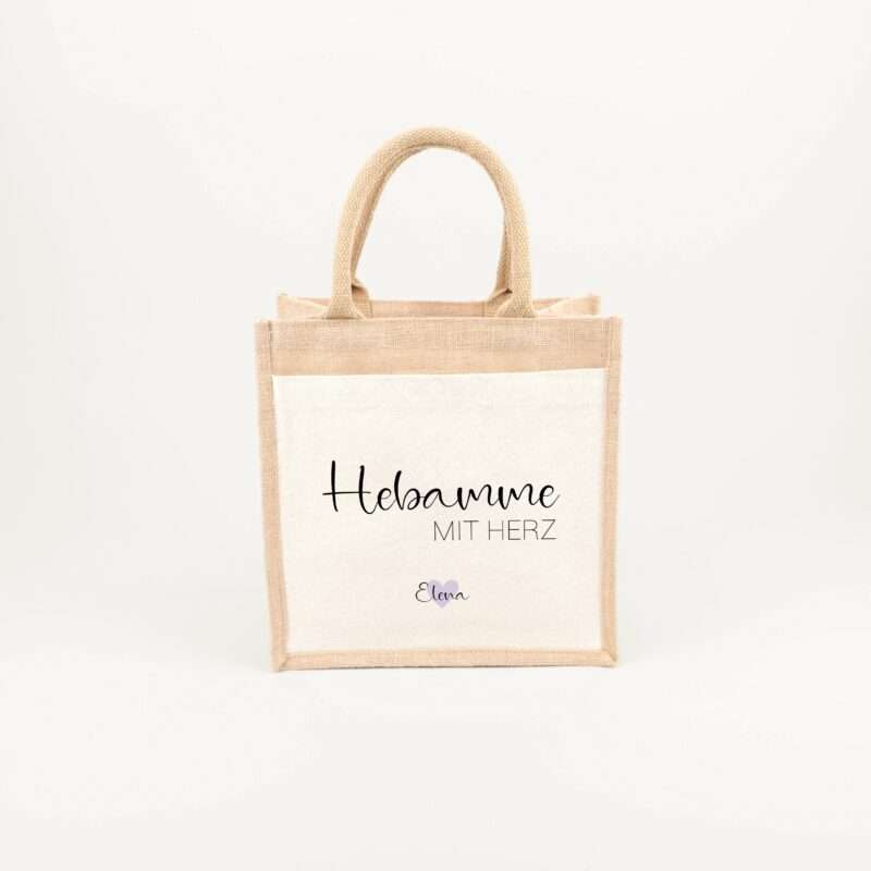 Bild von   jutetasche hebamme mit herz grjpg | Individuelle 🎁 persönliche 🎁 personalisierte Geschenke bedruckt ▪ bestickt ▪ graviert