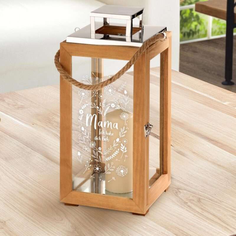 Bild von   holz laterne mit gravur blumjpg | Individuelle 🎁 persönliche 🎁 personalisierte Geschenke bedruckt ▪ bestickt ▪ graviert