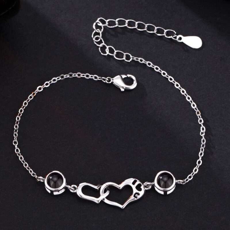 Foto Projektion Armband mit Bild im Doppel Stein - Ineinandergreifende Herzen