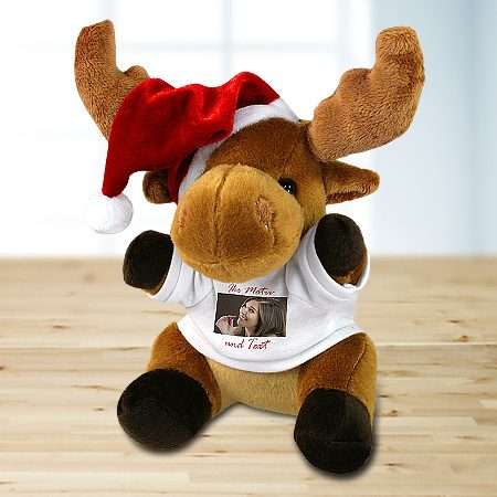 Bild von   kuscheltier elch mit fotojpg | Individuelle 🎁 persönliche 🎁 personalisierte Geschenke bedruckt ▪ bestickt ▪ graviert