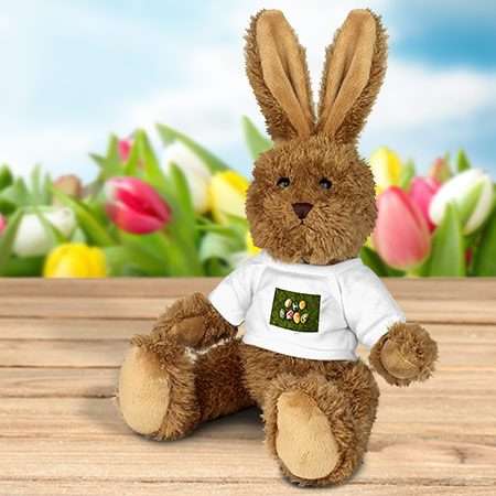 Bild von   hase kuscheltier mit fotojpg | Individuelle 🎁 persönliche 🎁 personalisierte Geschenke bedruckt ▪ bestickt ▪ graviert