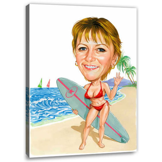 Bild von   erstellung karikatur surferinjpg | Individuelle 🎁 persönliche 🎁 personalisierte Geschenke bedruckt ▪ bestickt ▪ graviert