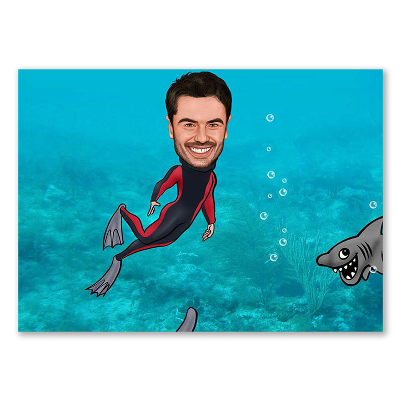 Bild von   erstellung karikatur taucherjpg | Individuelle 🎁 persönliche 🎁 personalisierte Geschenke bedruckt ▪ bestickt ▪ graviert