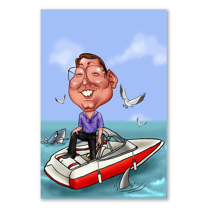 Bild von   erstellung karikatur motorbootjpg | Individuelle 🎁 persönliche 🎁 personalisierte Geschenke bedruckt ▪ bestickt ▪ graviert