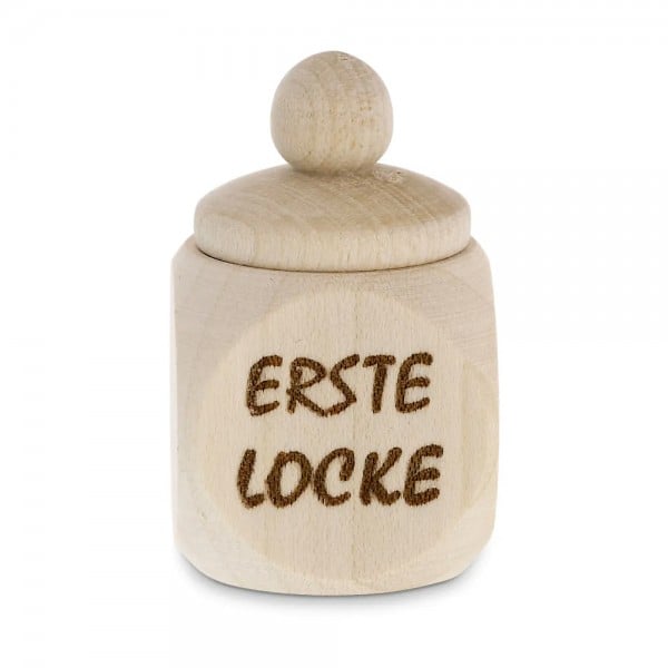 Bild von   holzdose erste locke gravurjpg | Individuelle 🎁 persönliche 🎁 personalisierte Geschenke bedruckt ▪ bestickt ▪ graviert