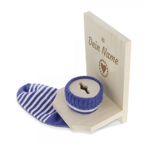 Sparstrumpf blau mit Namen (Gravurmaß 6x5 cm)
