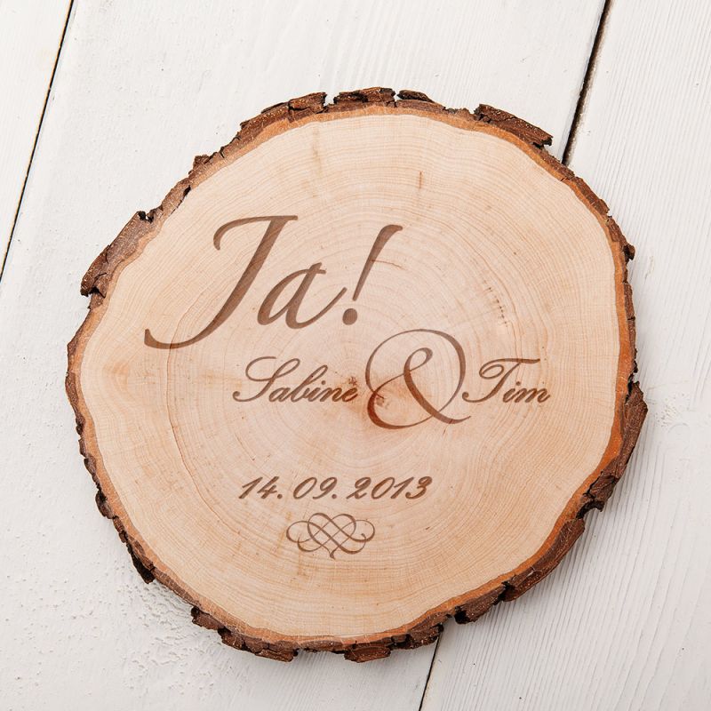 Bild von   baumscheibe zur hochzeitjpg | Individuelle 🎁 persönliche 🎁 personalisierte Geschenke bedruckt ▪ bestickt ▪ graviert