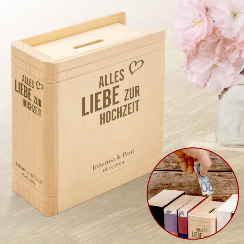 Bild von   spardose buch aus holz mit grajpg | Individuelle 🎁 persönliche 🎁 personalisierte Geschenke bedruckt ▪ bestickt ▪ graviert