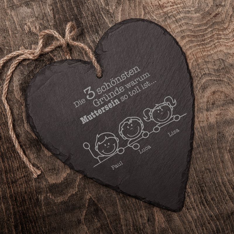 Bild von   schieferherz mit gravur warujpg | Individuelle 🎁 persönliche 🎁 personalisierte Geschenke bedruckt ▪ bestickt ▪ graviert