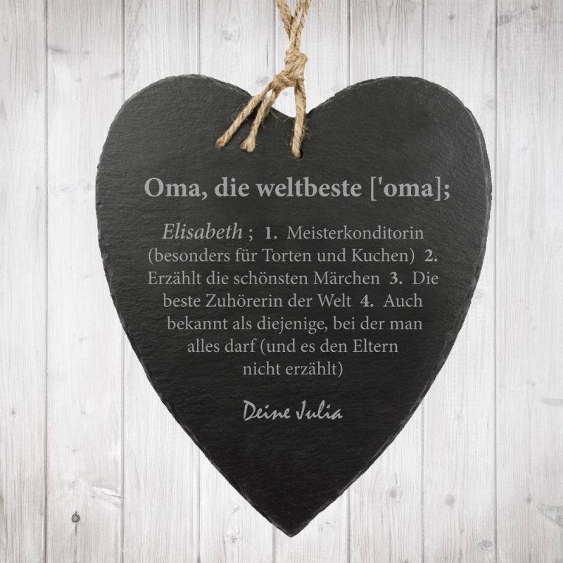 Bild von   schieferherz mit gravur weltjpg | Individuelle 🎁 persönliche 🎁 personalisierte Geschenke bedruckt ▪ bestickt ▪ graviert