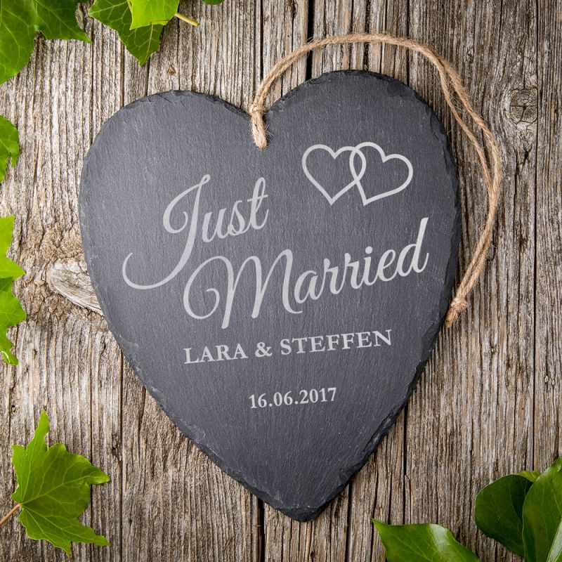Bild von   schieferherz zur hochzeit mitjpg | Individuelle 🎁 persönliche 🎁 personalisierte Geschenke bedruckt ▪ bestickt ▪ graviert