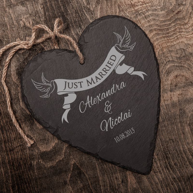 Bild von   schieferherz zur hochzeit mitjpg | Individuelle 🎁 persönliche 🎁 personalisierte Geschenke bedruckt ▪ bestickt ▪ graviert