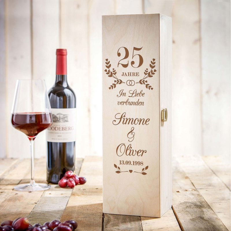 Bild von   gravierte weinkiste zur silberjpg | Individuelle 🎁 persönliche 🎁 personalisierte Geschenke bedruckt ▪ bestickt ▪ graviert