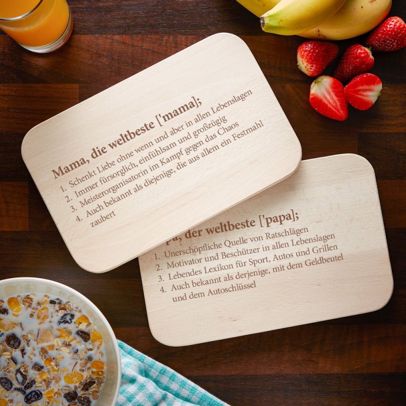 Frühstücksbrett mit Gravur - 2er Set - Definition Mama & Papa