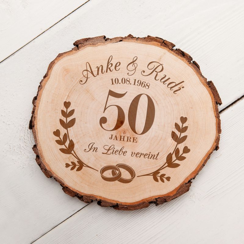 Bild von   baumscheibe mit gravur zur goljpg | Individuelle 🎁 persönliche 🎁 personalisierte Geschenke bedruckt ▪ bestickt ▪ graviert