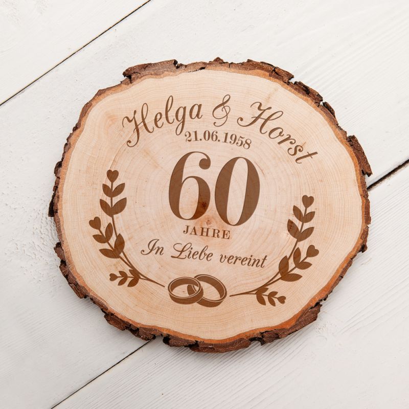 Bild von   baumscheibe mit gravur zur diajpg | Individuelle 🎁 persönliche 🎁 personalisierte Geschenke bedruckt ▪ bestickt ▪ graviert