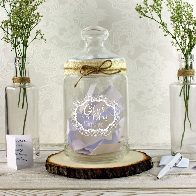 Bild von   bonbonglas mit gravur glueckjpg | Individuelle 🎁 persönliche 🎁 personalisierte Geschenke bedruckt ▪ bestickt ▪ graviert