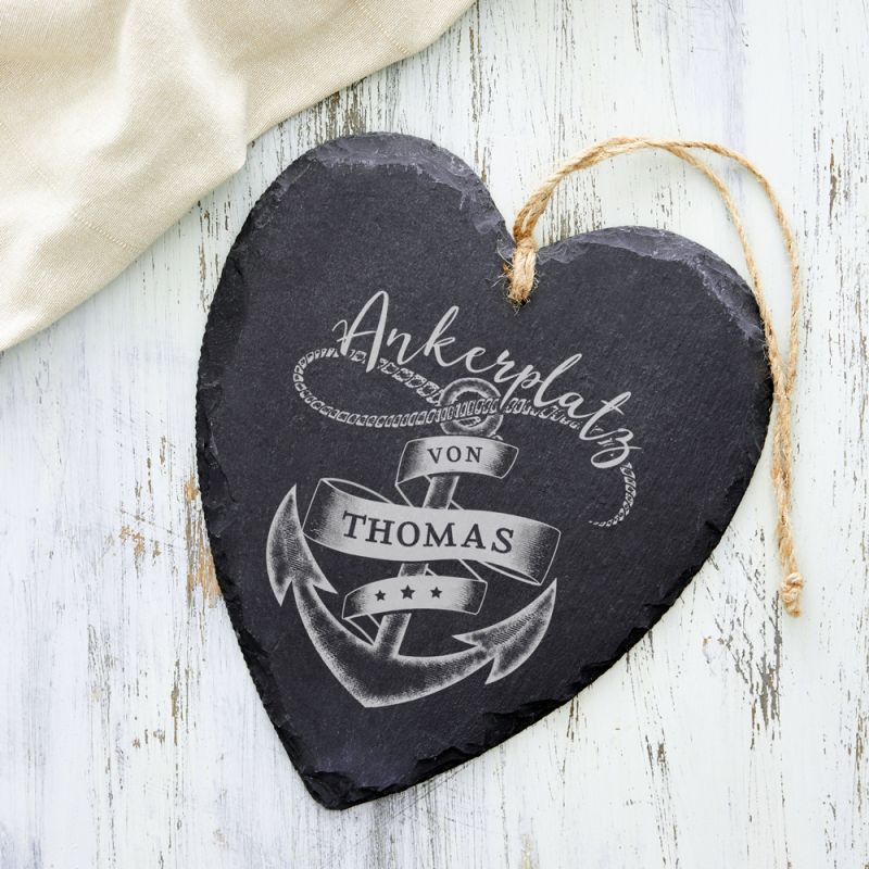 Bild von   schieferherz mit gravur ankejpg | Individuelle 🎁 persönliche 🎁 personalisierte Geschenke bedruckt ▪ bestickt ▪ graviert