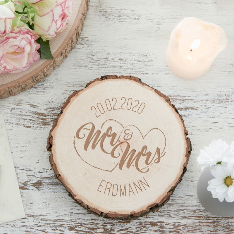 Bild von   baumscheibe zur hochzeit mrjpg | Individuelle 🎁 persönliche 🎁 personalisierte Geschenke bedruckt ▪ bestickt ▪ graviert