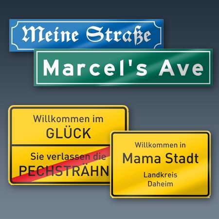 Bild von   ortsschilder und strassenschiljpg | Individuelle 🎁 persönliche 🎁 personalisierte Geschenke bedruckt ▪ bestickt ▪ graviert