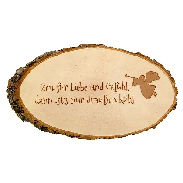 Weihnachtsdeko Baumscheibe mit graviertem Wunschtext Größe: ca. 24 x 11 x 1 cm