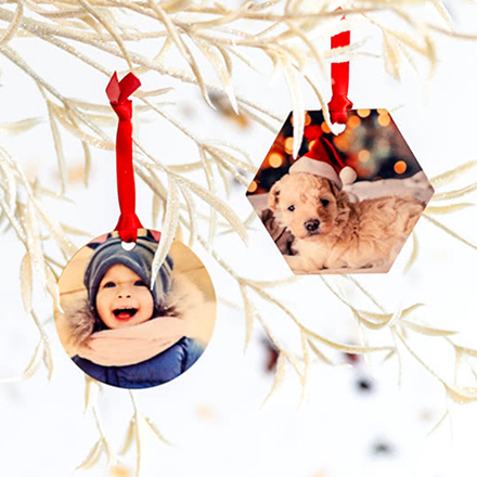 Weihnachtsdekoration aus Holz Sechseck (4er Set)