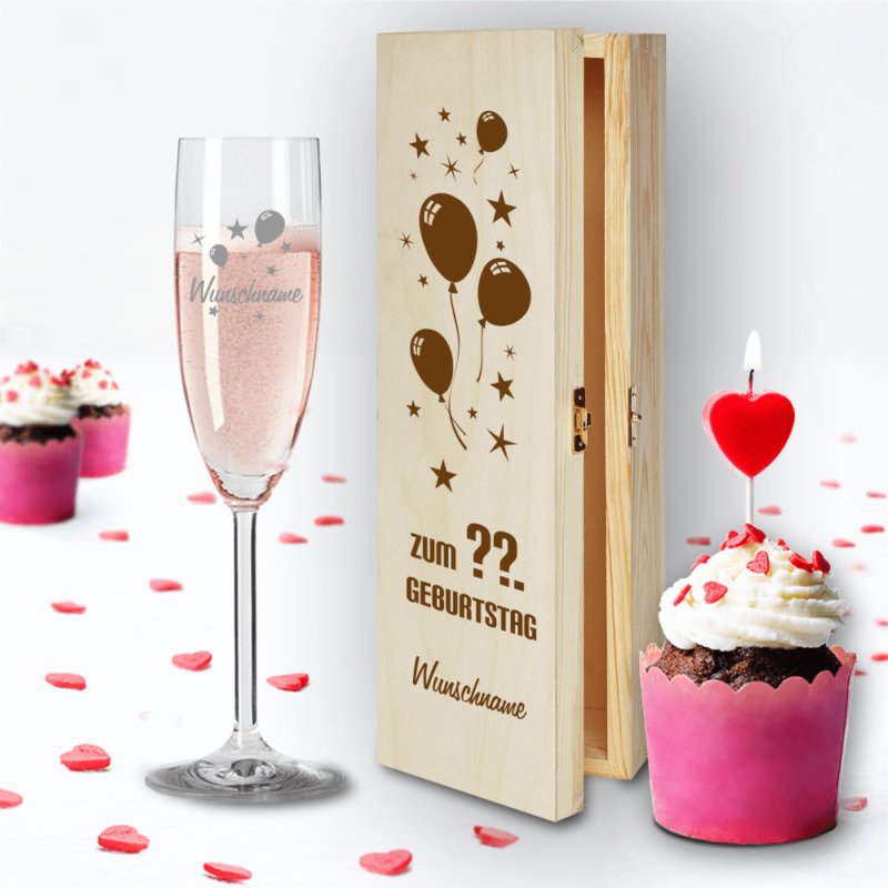 Bild von   geschenkbox und sektglas von lpng | Individuelle 🎁 persönliche 🎁 personalisierte Geschenke bedruckt ▪ bestickt ▪ graviert