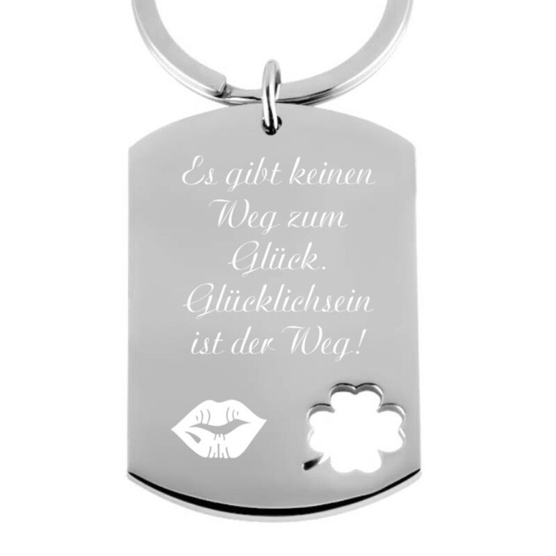 Edelstahl-Schlüsselanhänger mit Gravur Dog-Tag Kleeblatt