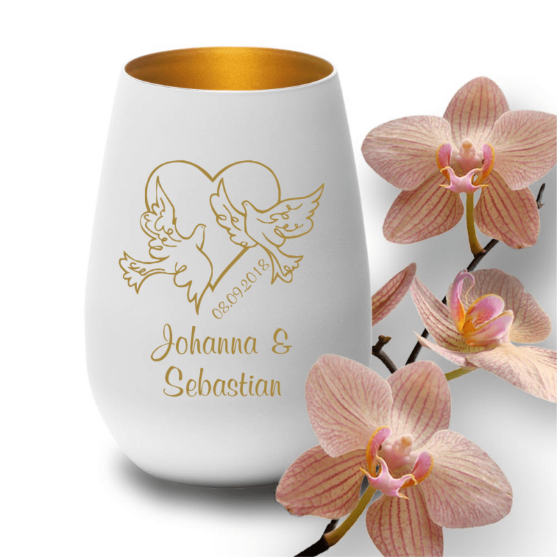 Bild von   windlicht mit gravur tauben zupng | Individuelle 🎁 persönliche 🎁 personalisierte Geschenke bedruckt ▪ bestickt ▪ graviert