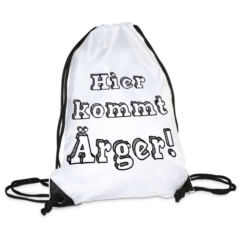 Bild von   turnbeutel modell hier kommtjpg | Individuelle 🎁 persönliche 🎁 personalisierte Geschenke bedruckt ▪ bestickt ▪ graviert