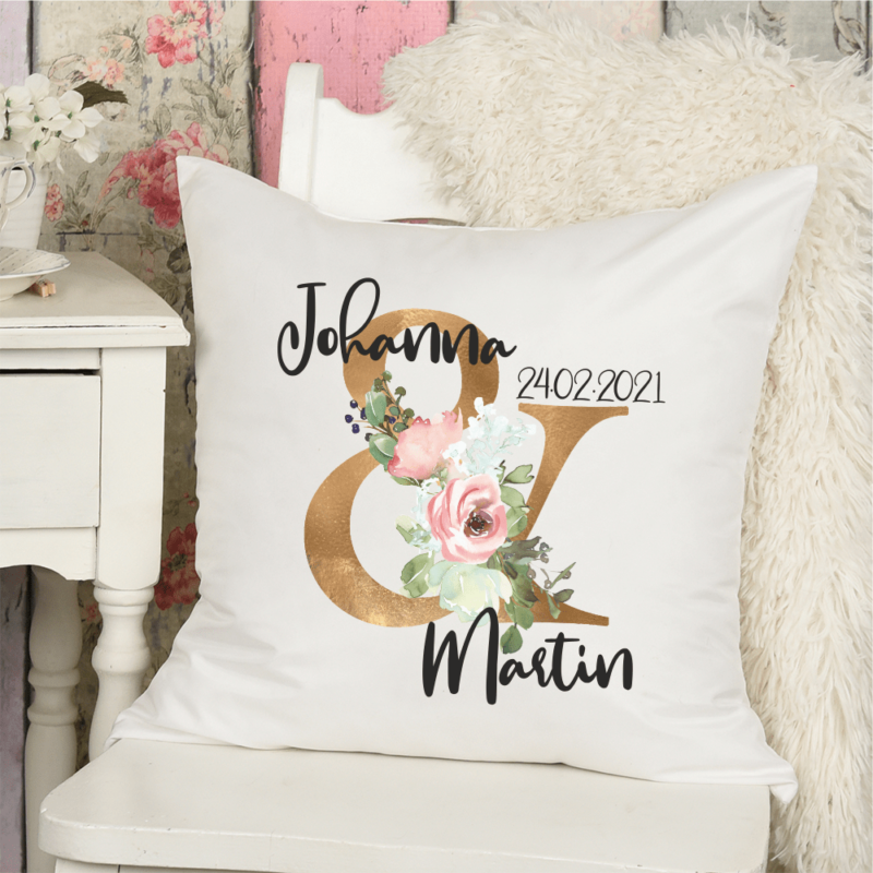 Bild von   namenskissen floral golden mitpng | Individuelle 🎁 persönliche 🎁 personalisierte Geschenke bedruckt ▪ bestickt ▪ graviert