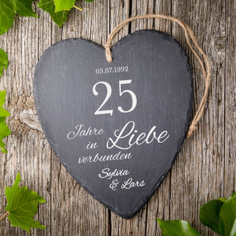 Bild von   schieferherz zur silberhochzeijpg | Individuelle 🎁 persönliche 🎁 personalisierte Geschenke bedruckt ▪ bestickt ▪ graviert
