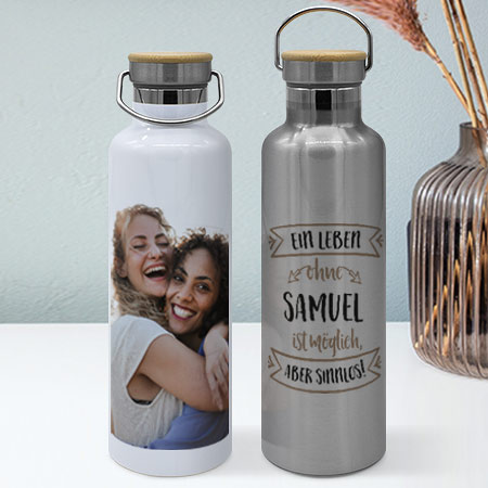 Bild von   thermosflasche mit bambusdeckejpg | Individuelle 🎁 persönliche 🎁 personalisierte Geschenke bedruckt ▪ bestickt ▪ graviert