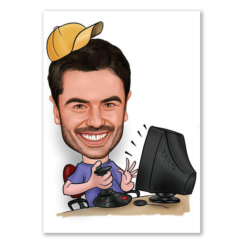Erstellung Karikatur Computerspieler, Gamer (ca141), inkl. 1 Person