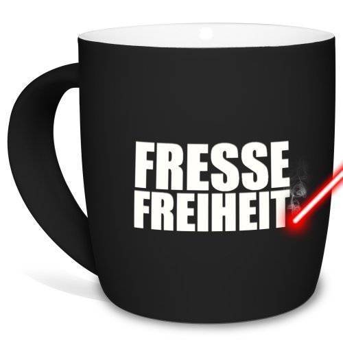 Bild von   gummierte tasse fressefreihejpg | Individuelle 🎁 persönliche 🎁 personalisierte Geschenke bedruckt ▪ bestickt ▪ graviert