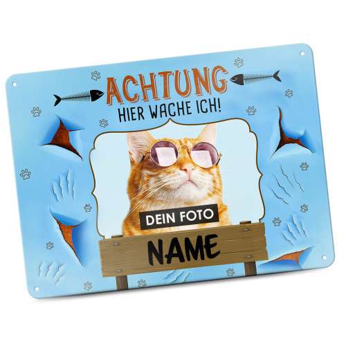 Bild von   katzenschild hier wache ichjpg | Individuelle 🎁 persönliche 🎁 personalisierte Geschenke bedruckt ▪ bestickt ▪ graviert